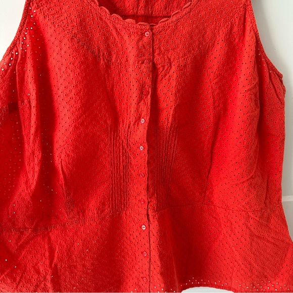 Tommy Hilfiger Women's Orange Red Sleeveless Eyelet Button Down Top Size 16 - Picture 2 of 8